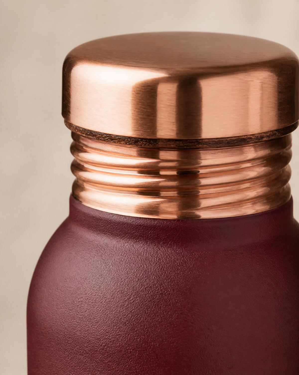 Maroon copper bottle cap detail